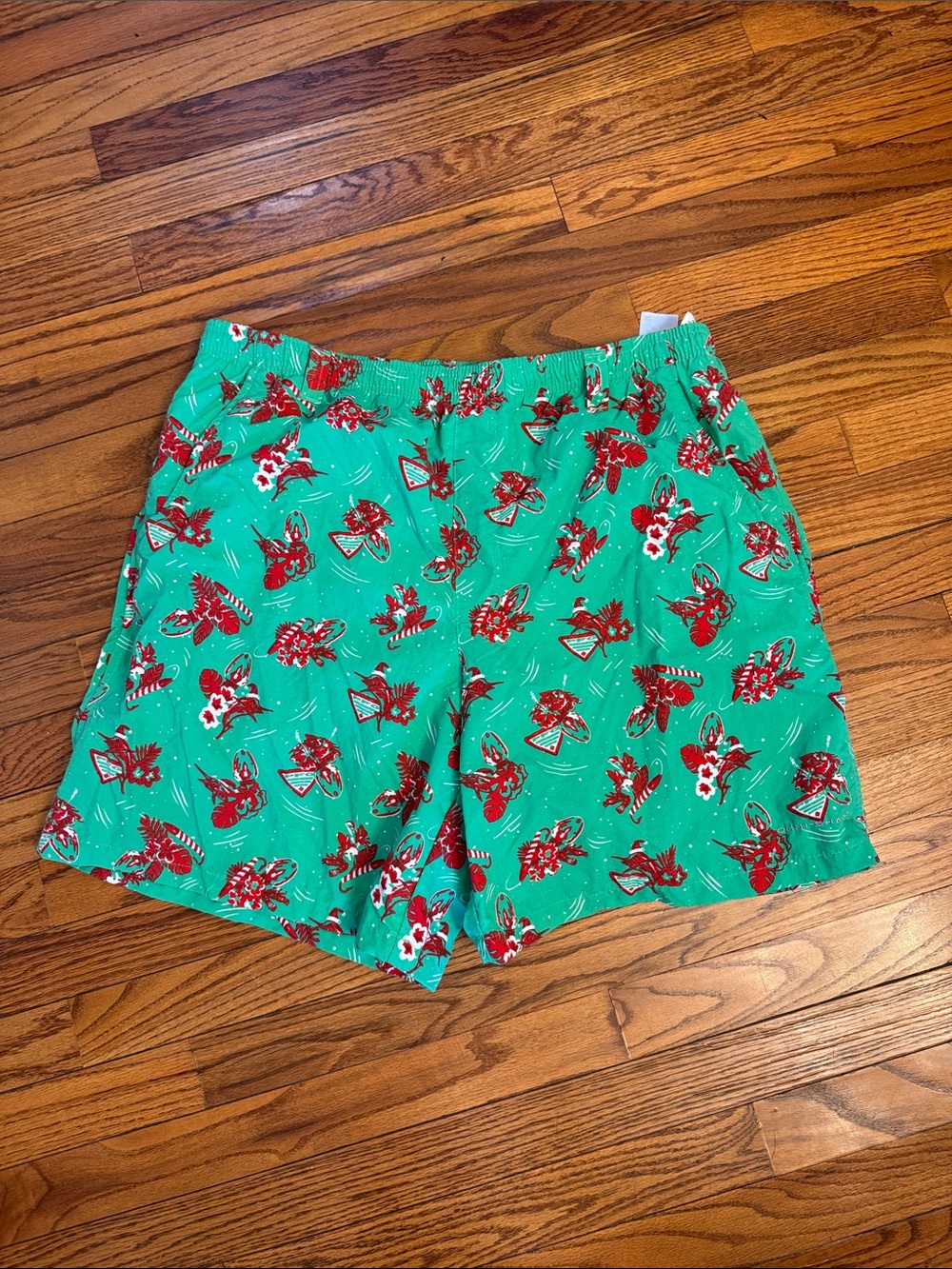 Columbia Green Swim Trunks with Red Floral Print
